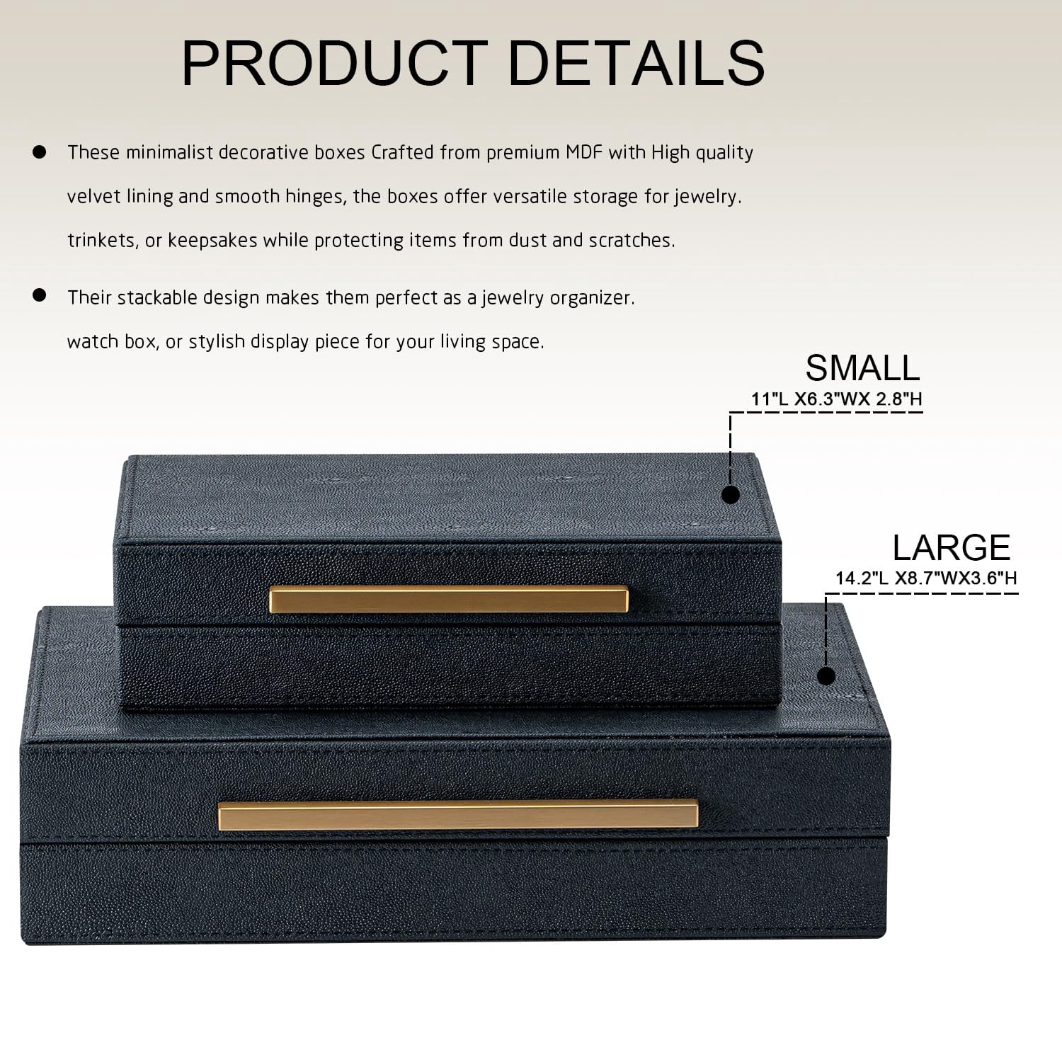 Set Of 2 Black Shagreen Storage Boxes With Metal Handles - Faux Leather Organizer  Nesting Decorative Box For Photos Memory Keepsake Home & Office Decor