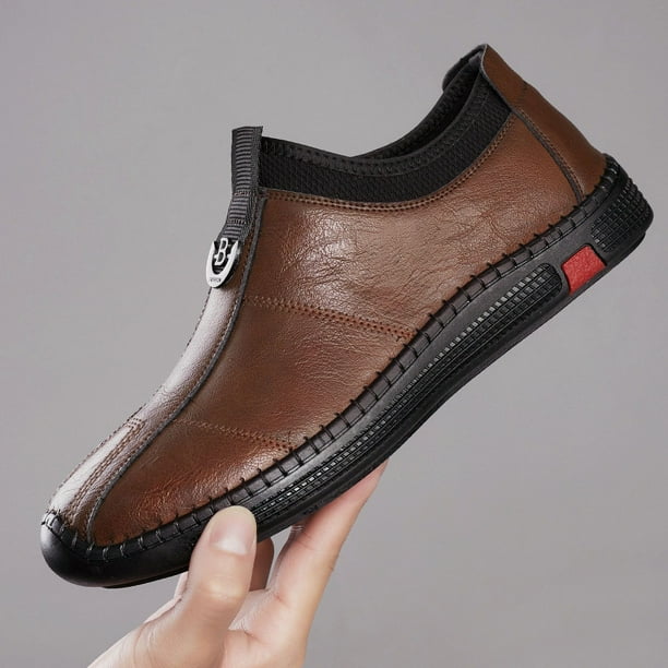 Zapatos casuales de hombre de primavera y otoño, de cuero genuino, cosidos a mano, transpirables, para uso diario, mocasines para hombre