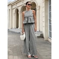 thumbnail image 4 of Summer 2 PC Set for Women Crew Neck Cropped Tank Tops with Palazzo Pants Gingham Outfit Set for Everyday Vacation Black M, 4 of 7