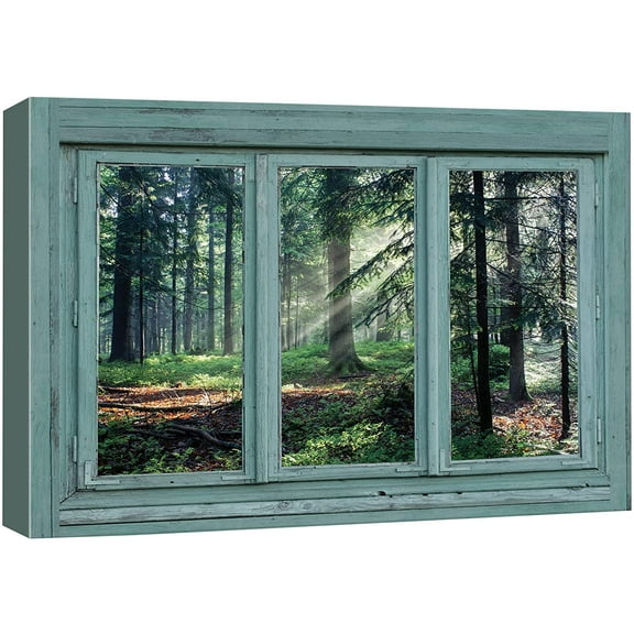 wall26 Canvas Print Wall Art Window View of Sunlight in The Forest Nature Wilderness Photography Realism Rustic Landscape Colorful Vibrant for Living Room, Bedroom, Office - 32"x48"