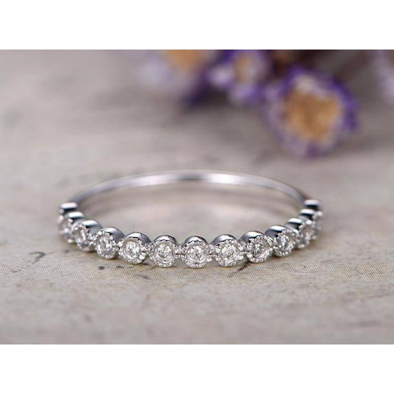 Moissanite Diamond Wedding Bands women half Eternity Ring Engagement Ring stacking matching band Handmade Fine Ring with 18k Gold Plating