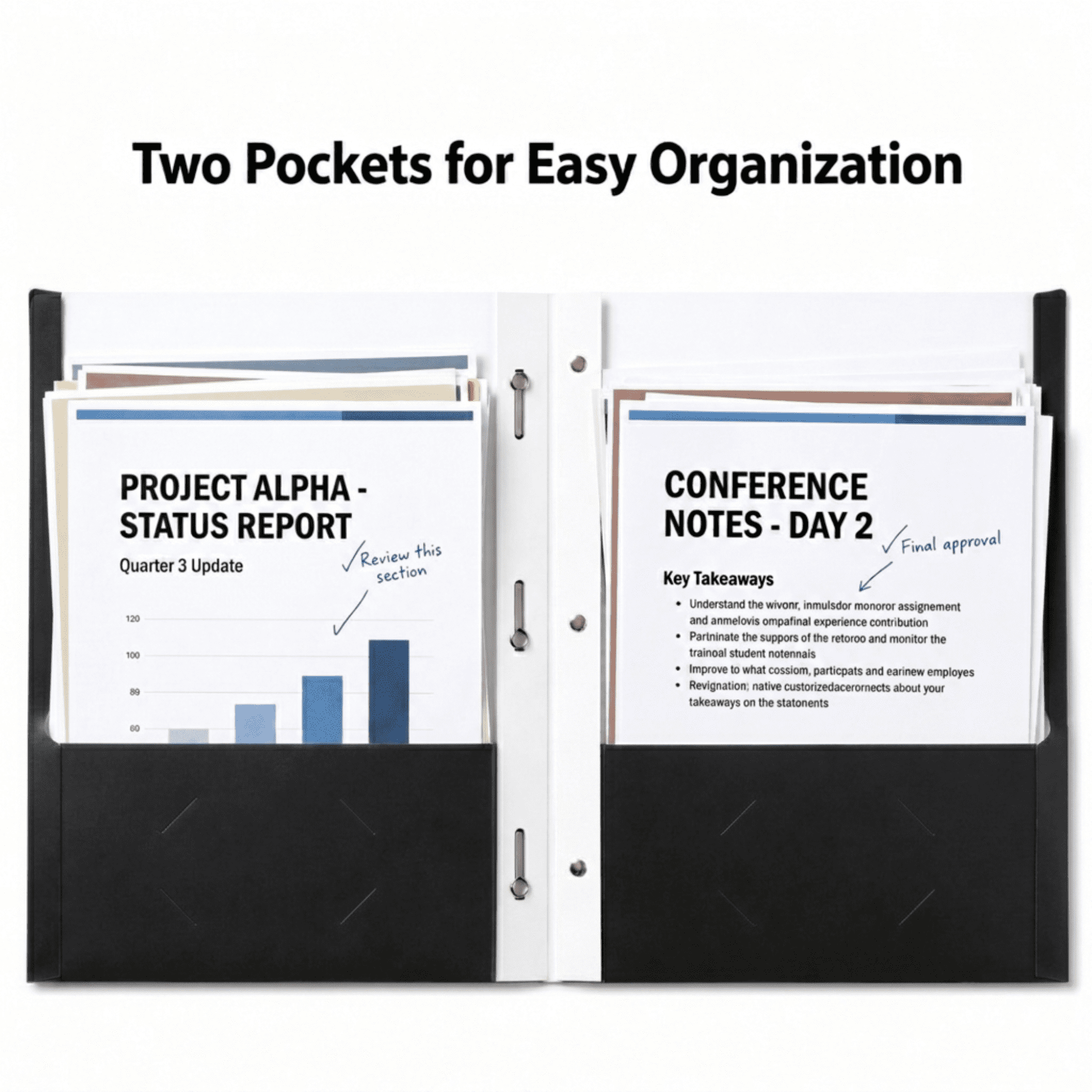 School Supply Boxes | (Black) Three Prong, Two Pocket Folders | 10 Pack | Letter Size Folders for the Classroom & Office
