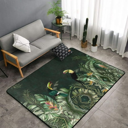 

Indoor Door Mat Palm Leaves And Exotic Birds Bedroom Rug & Carpets Entryway Rug Front Door Welcome Mat Non-Slip Long Bathroom Rugs Runner Washable Kitchen Mats for Floor