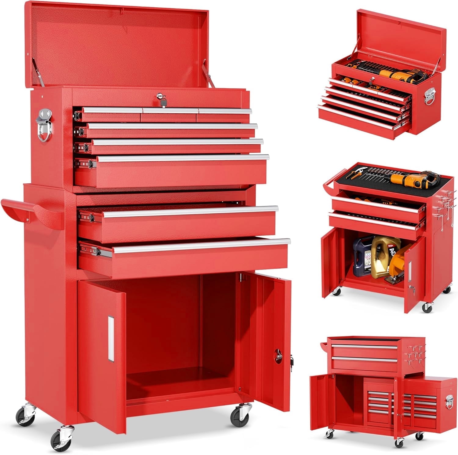 AIRAJ Large Mobile Rolling Tool Chest, 8 Drawers Detachable