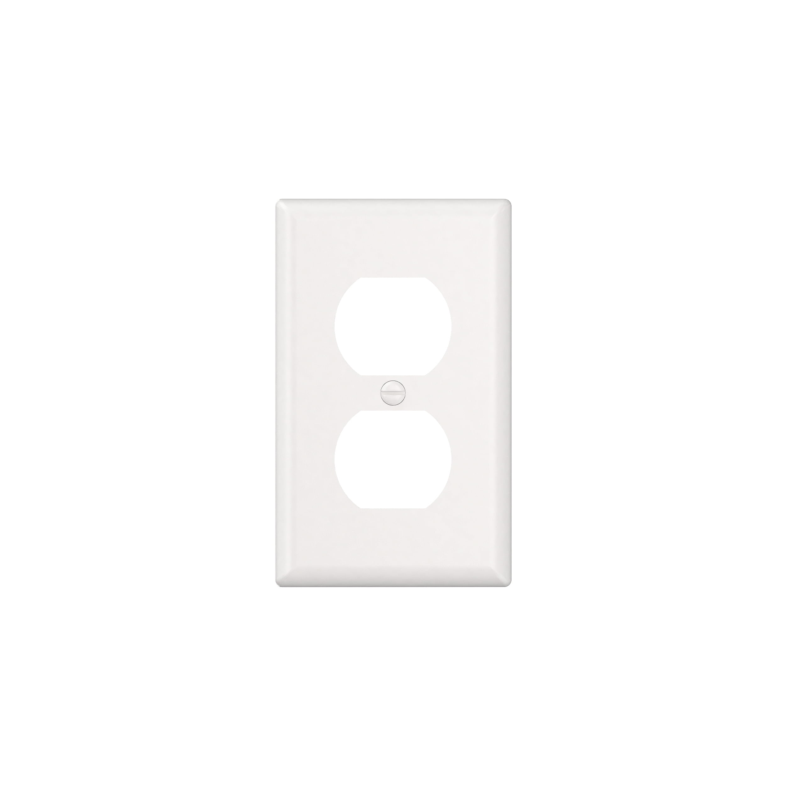 Hyper Tough White Duplex Wall Plate, Impact-Resistant Thermoplastic Mid-Size Cover with Screws