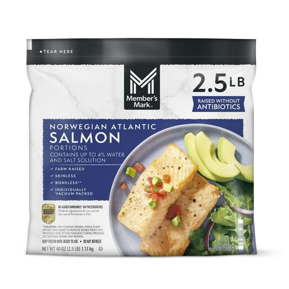 Member's Mark Farm Raised Norwegian Atlantic Salmon Portions, Frozen, 5-7 ct., 2.5 lbs.