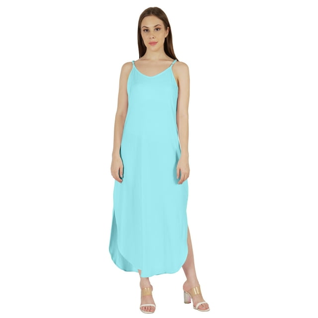 Inkmeso Robe d'Été Unie Aguichant pour Femmes à Bretelles Spaghetti Décontractée de Plage et de Villégiature Robe Maxi