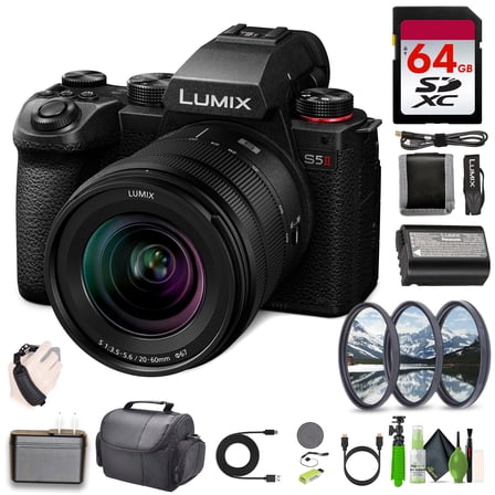 Panasonic LUMIX S5II Mirrorless Camera, with 20-60mm F3.5-5.6 L Mount Lens Bundle with 64Gb Memory Card Vlog Bundle