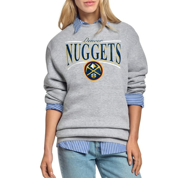Women's Starter Gray Denver Nuggets Arch Stripe Fleece Crewneck Sweatshirt