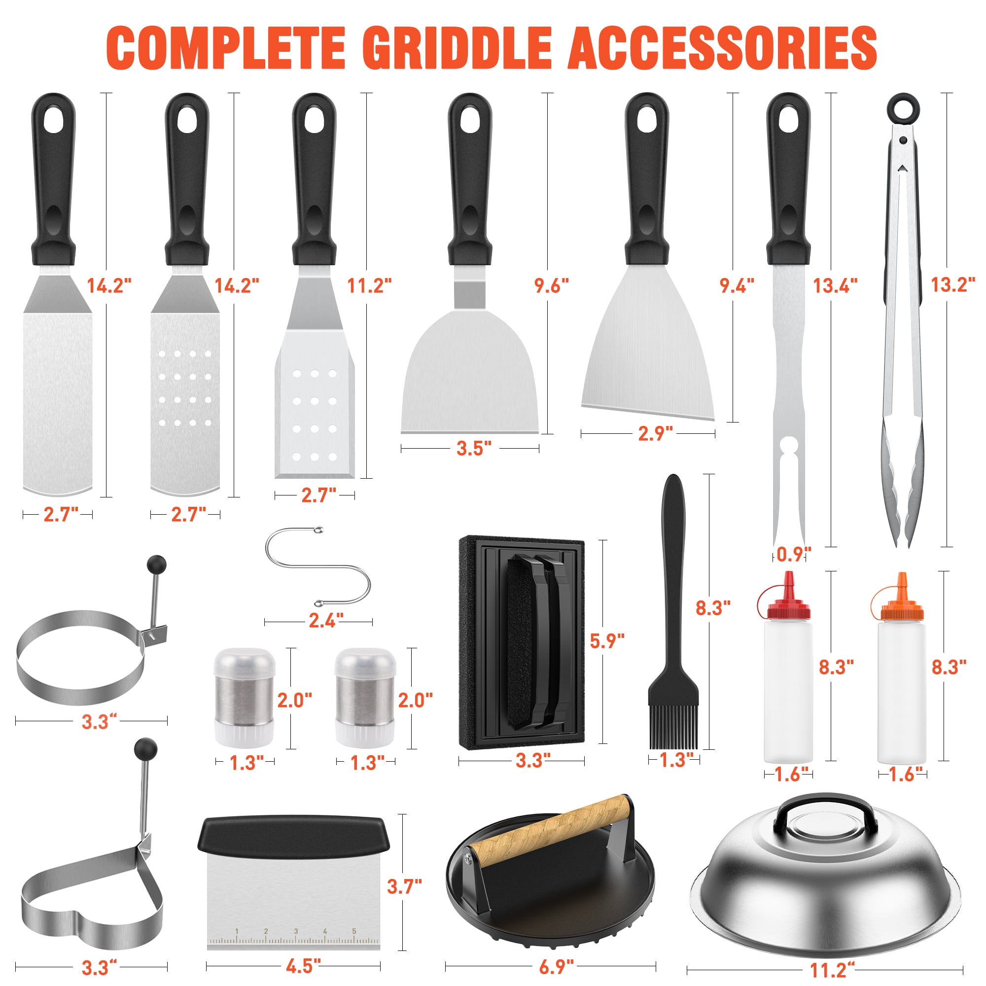 30PCS Griddle Accessories Kit, Flat Top BBQ Grill Tools Set for Blackstone and Camp Chef, Grill Spatula Set with Enlarged Spatulas, Basting Cover, Scraper for Outdoor Barbecue