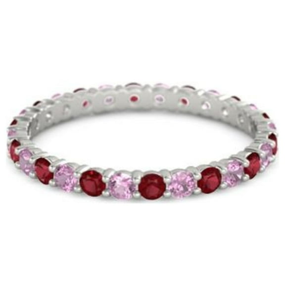 Ruby With Pink Tourmaline Round 2.50 MM Eternity 925 Sterling Silver Women Stacking Ring