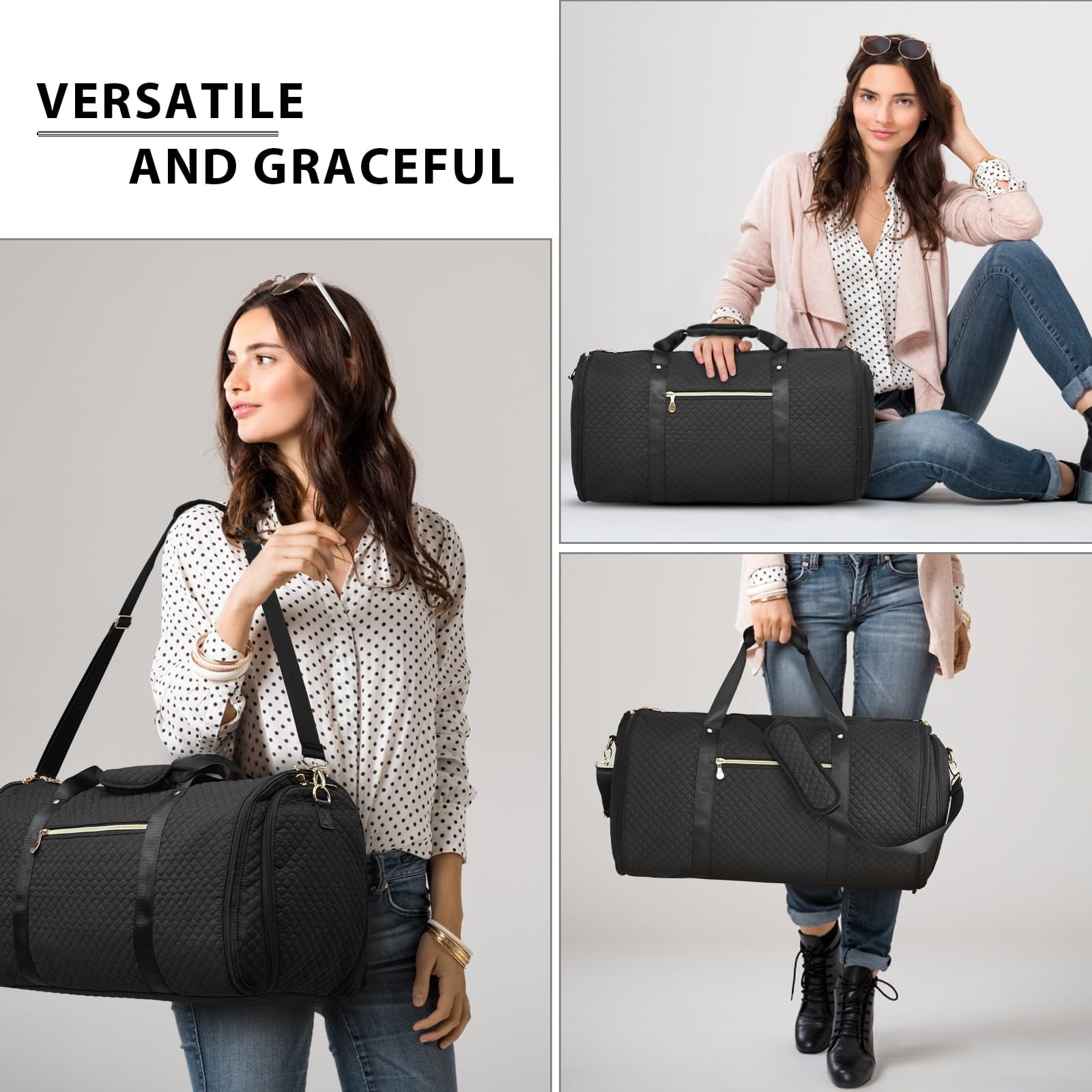 LONG VACATION Garment Bag Carry On Convertible Travel Duffel Bag with Shoe Pouch Weekender Bag for Women Men 2 in 1 Hanging Suit Bag with Shoulder Strap Business Travel Bag