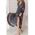 thumbnail image 2 of ZESICA Femmes Bohème Imprimé Floral Wrap V Cou Manches Courtes Split Beach Party Maxi Robe, 2 of 2