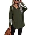 thumbnail image 1 of Sudadera con capucha verde OD para mujer, estilo casual, cuello en V, mangas largas y dobladillo suelto irregular, talla S, con cordón, 1 of 8