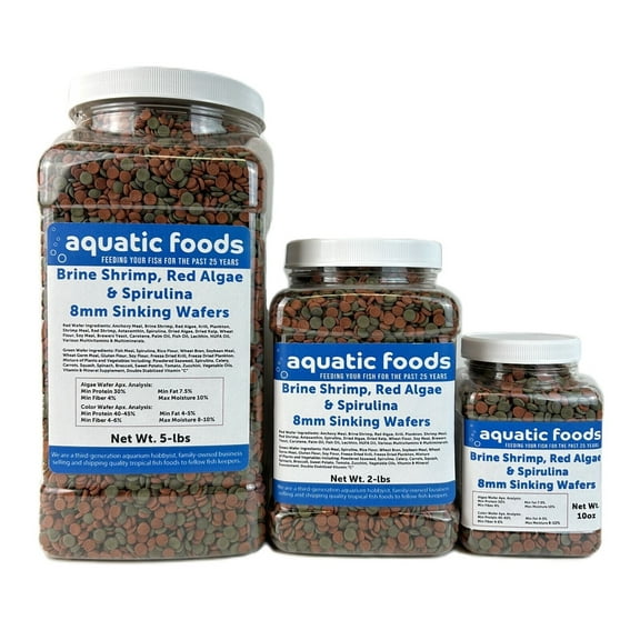 8mm - 1/3" Brine Shrimp/Red Algae Color Enhancing & Spirulina/Green Algae Sinking Wafer Mix for Shrimp, Snails, Plecos, All Fish - WL 10oz Sm Jar
