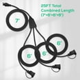 thumbnail image 4 of 25FT Outdoor Extension Cord,1 to 3 Splitter for Christmas, Max 13FT End to End (25FT Total), with 3 Weatherproof Covers,16/3 SJTW Weatherproof Wire for Holiday Decoration Light, UL Listed, Black, 4 of 7