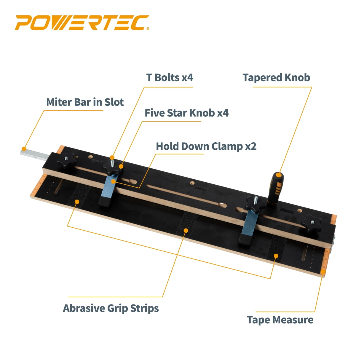 POWERTEC Taper/Straight Line Jig for Table Saws with 3/4” Wide by 3/8” Deep Miter Slot (71395)