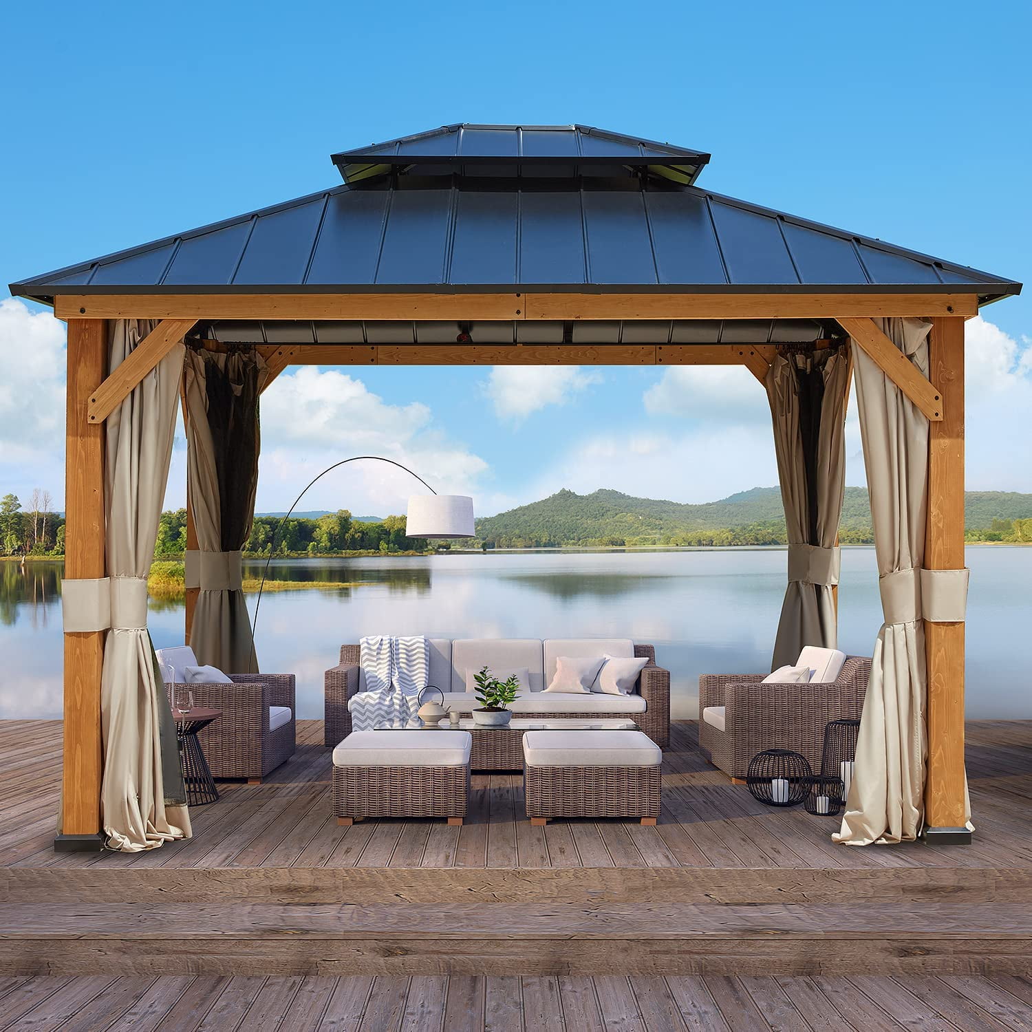 Mellcom 13' x 11' Solid Wood Gazebo, Outdoor Hardtop Gazebo with ...