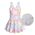 thumbnail image 6 of COEQINE Girls Tank One Piece Swimsuit with Flowy Skirt & Built-In Brief, U-Neck & V-Shaped Back Bathing Suit, Playful Swim Dress for Girls 12-13 Years, Pink Blue Retro Floral, 6 of 8