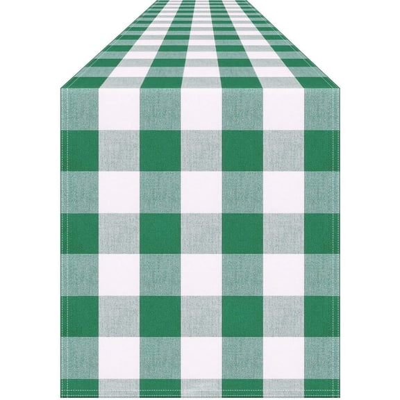 Green and White Gingham Table Runner 13 x 72 inches, Green Buffalo Plaid Table Cloth for Farmhouse Rustic Holiday Party Decorations, Dresser Runners Cover Top, Spring Coastal Table Decor