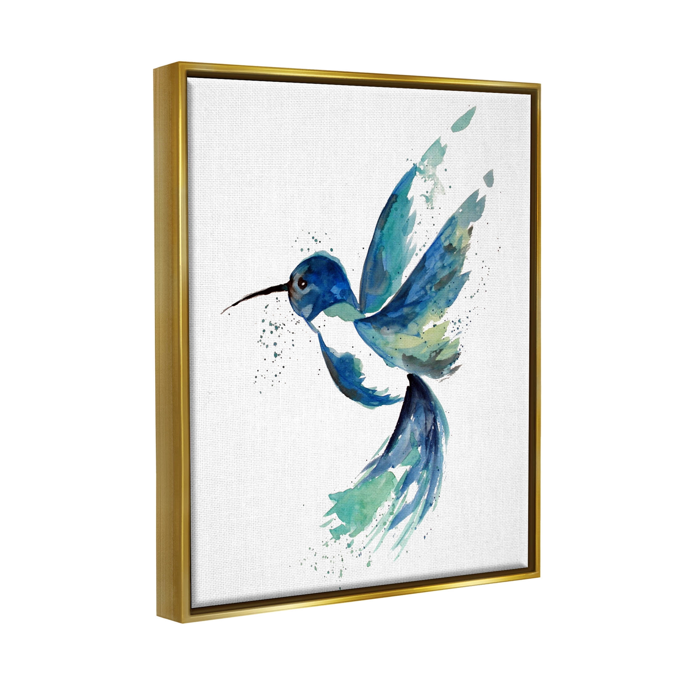 Modern Blue Hummingbird Flying Animals & Insects Graphic Art Metallic Gold Framed Art Print Wall Art