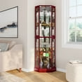 thumbnail image 2 of BELLEZE Ashfield Lighted Wood/Glass Curio Corner Cabinet Floor Standing, Cherry, 2 of 6