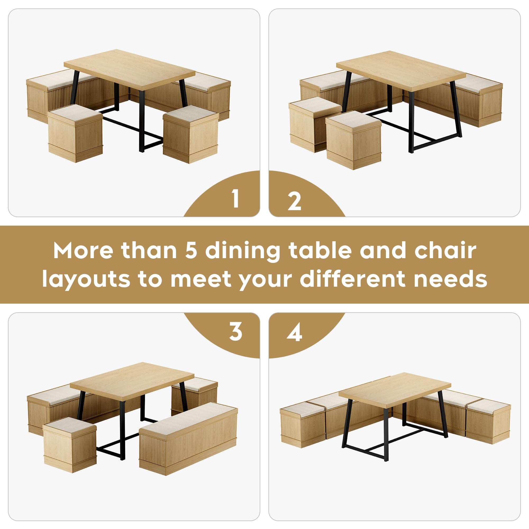 brafabhome Corner Dining Table Set with Storage Bench,47inch Breakfast Nook Table Set for Kitchen