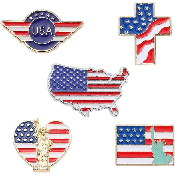 5PCS American Flag Brooch Pins USA Flag Enamel Lapel Pin Waving for 4th of July Decor Gifts Patriotic Buttons Pins Backpack Jewelry(BCP American Flag)