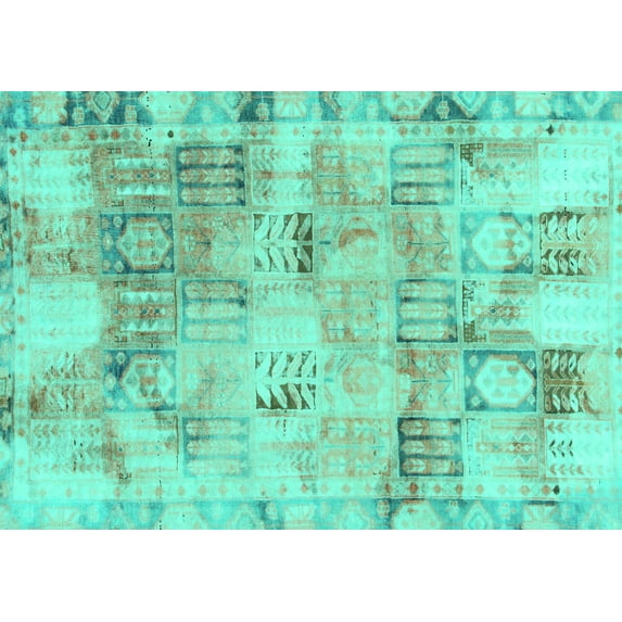 Ahgly Company Indoor Rectangle Abstract Turquoise Blue Modern Area Rugs, 6' x 9'