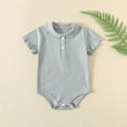 thumbnail image 2 of Lopecy-Sta Onesies for Newborn Baby Boy Clothes Waffle Knit Button Up Shirt Romper Solid Short Sleeve Collared Bodysuit One-Piece Outfit, 2 of 8