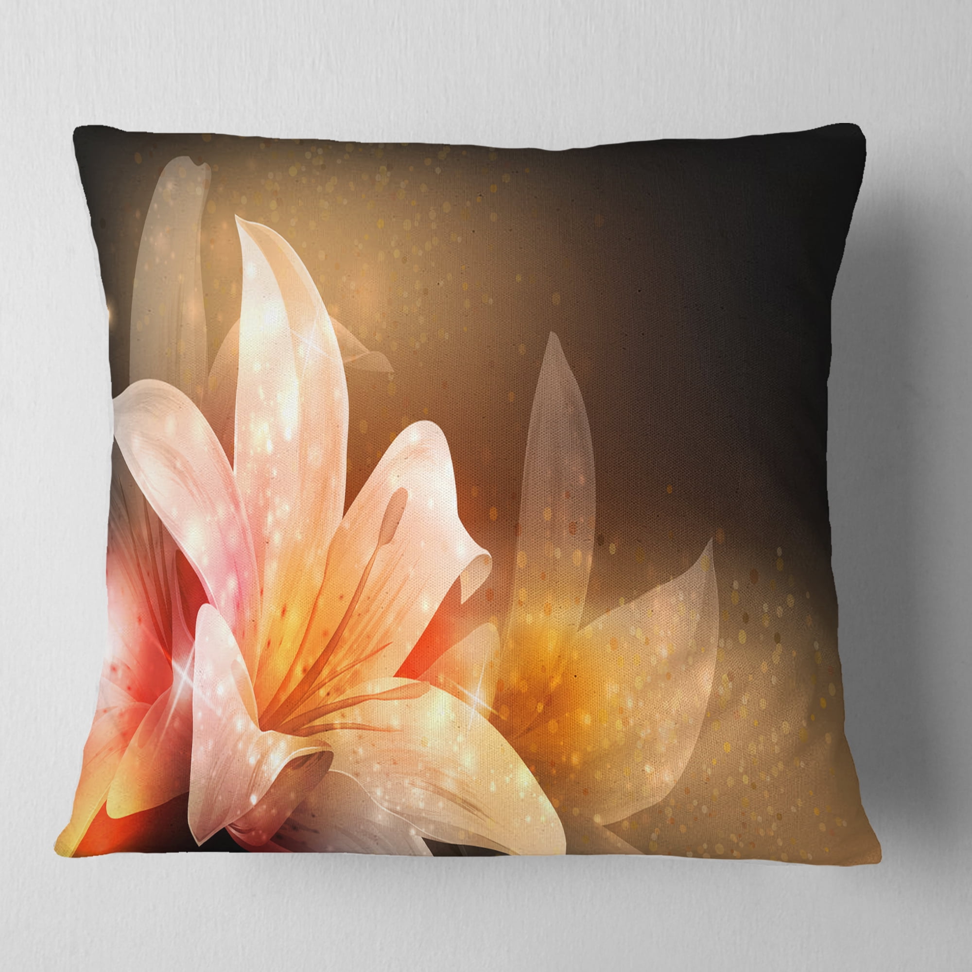 Designart Shining Brown Fractal Flower - Floral Throw Pillow - 18x18