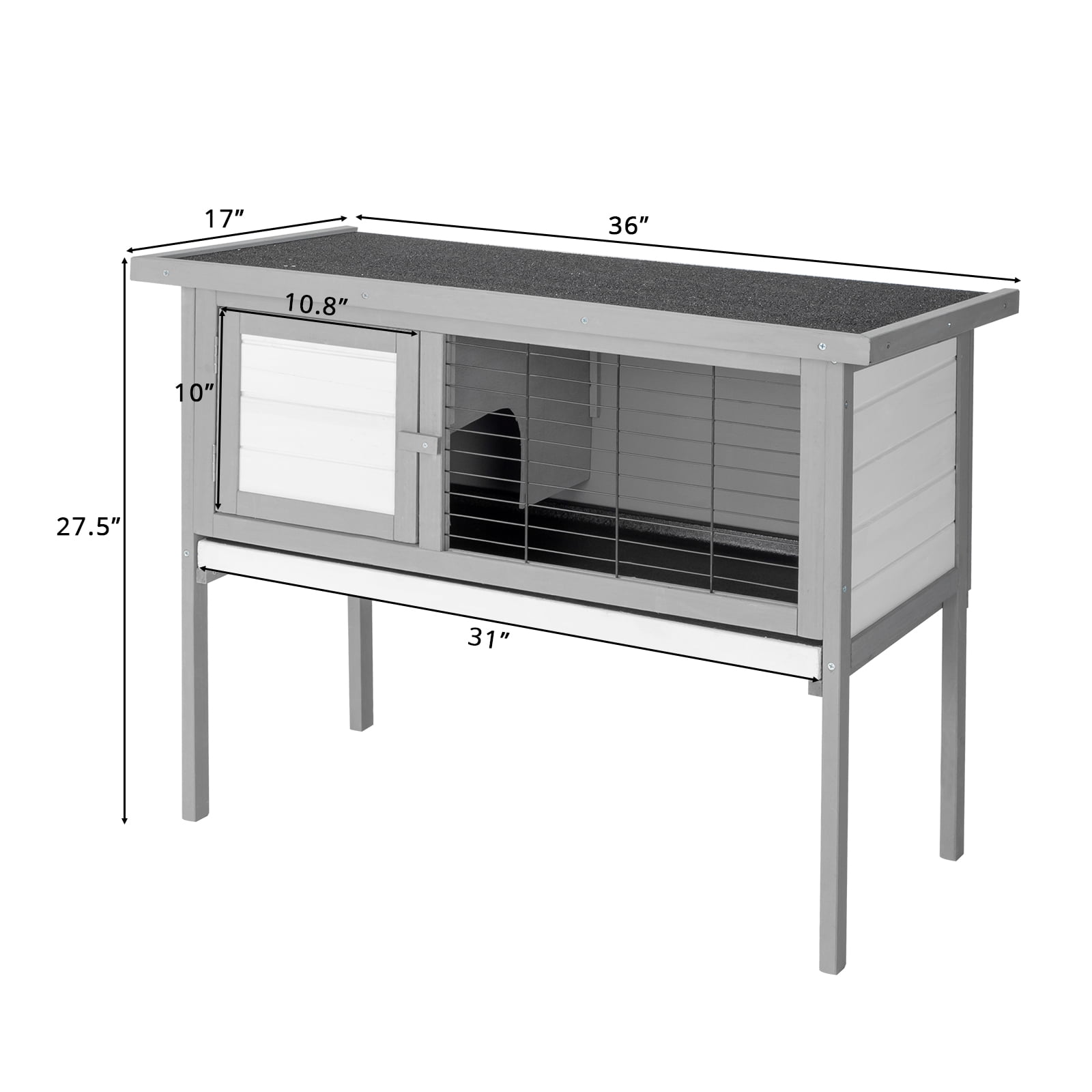 ZephyPaws Rabbit Hutch,36" Single Deck Waterproof Wooden Chicken Coop Wire Hen Quail House Indoor Outdoor Use,Bunny Cage Small Pet Animal Poultry Cage (Gray)