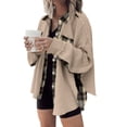 thumbnail image 2 of kamemir Trench Coat Womens Waffle Knit Plaid Shacket Boyfriend Button Down Shirt Jacket Loose Long Sleeve Tops(Khaki,XXL), 2 of 6