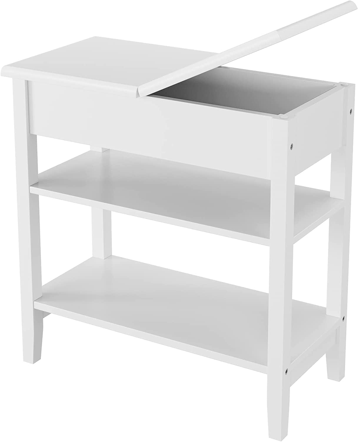 Narrow End Table with Storage, Flip Top Side Table with Shelves, Wood