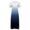 thumbnail image 4 of Lolmot Long Dresses for Women Sun Dresses Women's Summer Round Neck Short Sleeve Gradient Color Daily Casual Vintage Bohemian Split Maxi Dress, 4 of 5