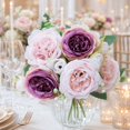 thumbnail image 5 of Artificial Flower Bouquet with 5 Large Blooms, 2.4 Inch Flowers, 12.6 Inch Stems, Pink and Purple, for Home Decoration, Fake Persian Rose Arrangement, 5 of 5