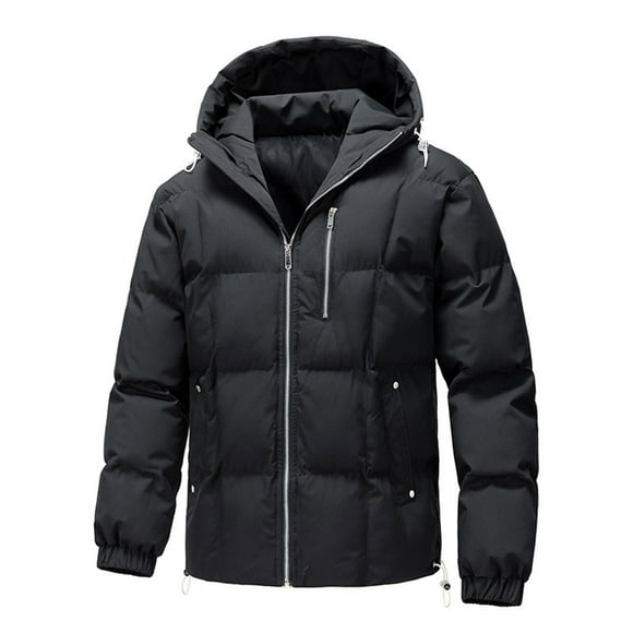 Pisexur Puffer Jacket Men Solid Color Thicken Padded Winter Coats for Men Warm Casual Waterproof Hooded Puffer Coat Lightweight Windproof Down Coat with Adjustable Hem and Pocket S-4XL Black
