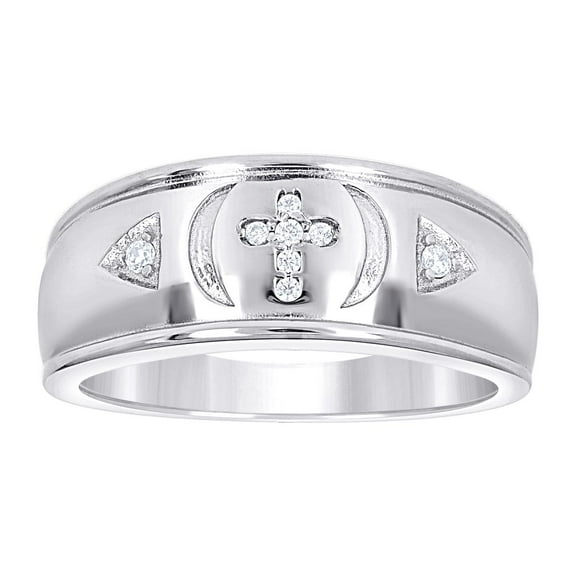 925 Sterling Silver Mens Cubic Zirconia Religious Faith Cross Wedding Band Ring Size 10 Wedding Band for Men
