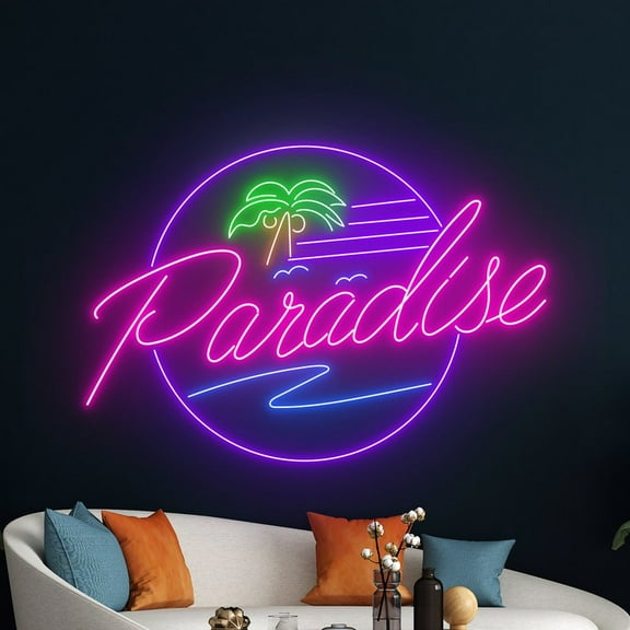 Handmadetneonsign Paradise Ocean Waves Palm Tree Neon Sign, Beach Led Sign, Holiday Led Light