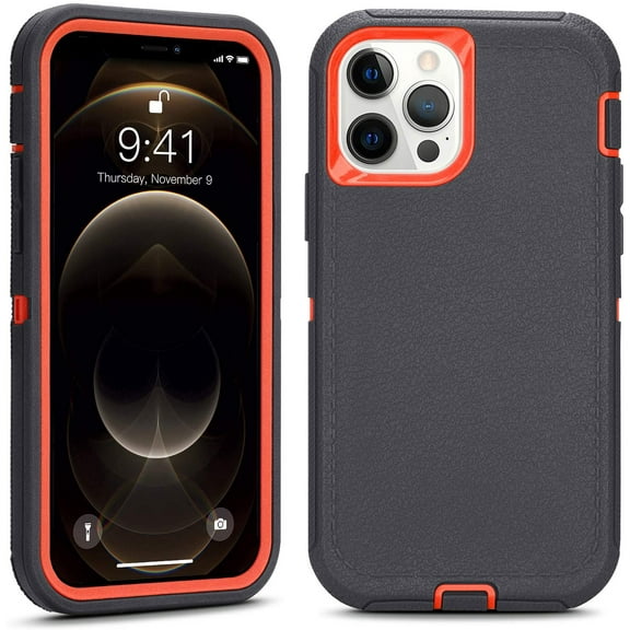 Case for iPhone 12 Pro Max (6.7'' Display) - Defender Heavy Duty 3 in 1 Tough Rugged Shockproof Dustproof Drop Protective Phone Cover for iPhone 12 ProMax (Dark Grey/Orange)