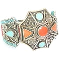 thumbnail image 2 of Tibetan Silver Coral & Turquoise Cuff Bracelet – Handmade Silver-Plated Tribal Boho Gothic Jewelry for Men & Women, 2 of 5