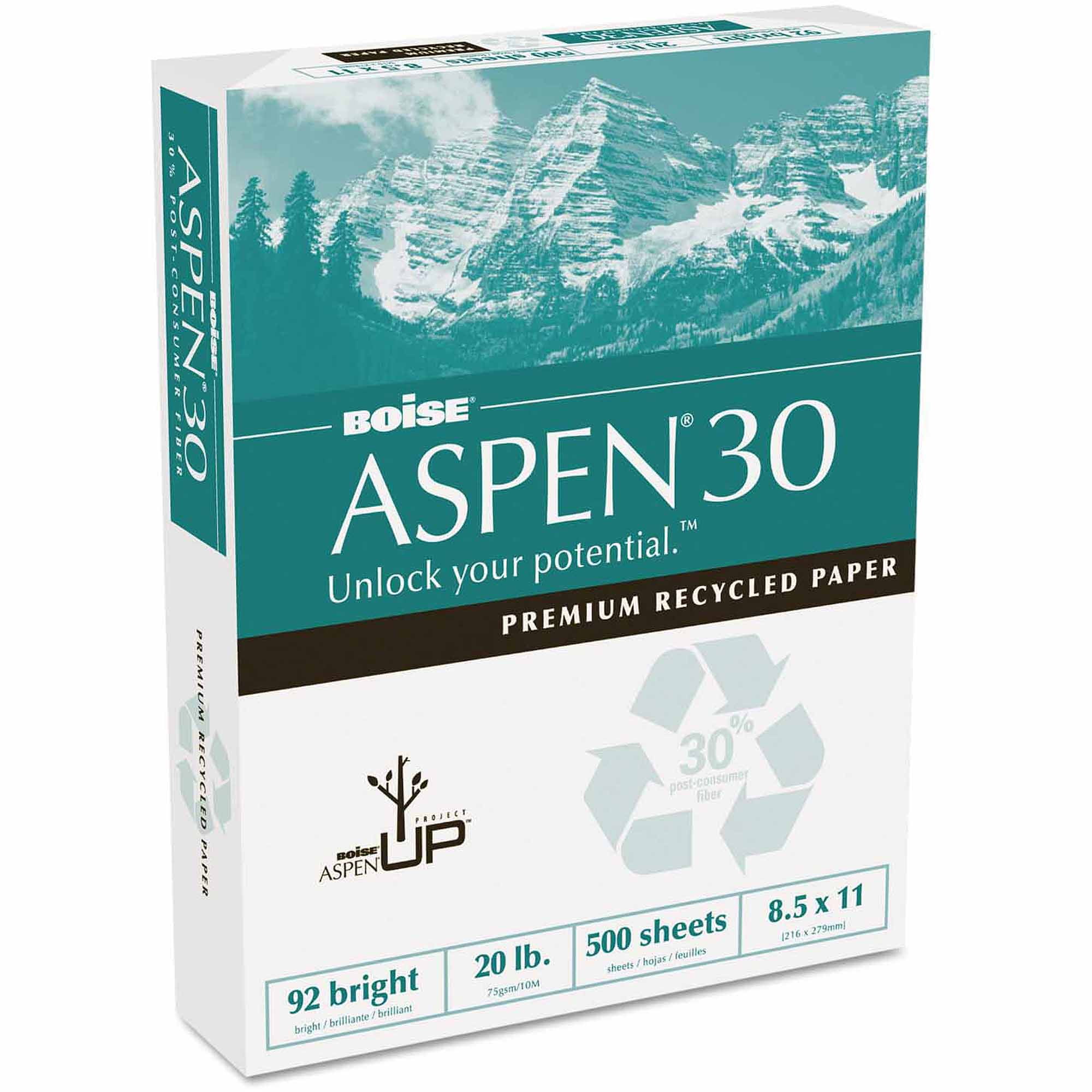 Boise ASPEN 30 SPLOX Multi-Use Paper 92 Bright 20lb 8 1/2 x 11 White 2500/CT 
