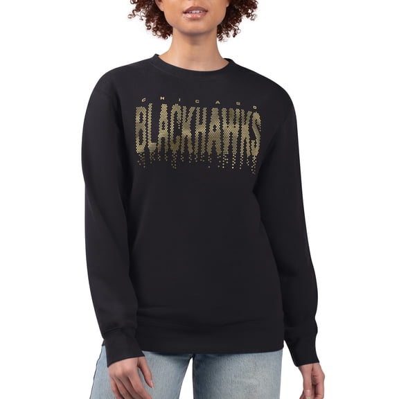 Women's G-III 4Her by Carl Banks Black Chicago Blackhawks Metallic Drop Printed Fleece Sweatshirt