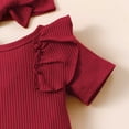 thumbnail image 5 of Girls Summer Outfit Ribbed Ruffle Bodysuit Floral Bloomer Shorts Headband 3 Piece Baby Clothes Set 0-24M, 5 of 6