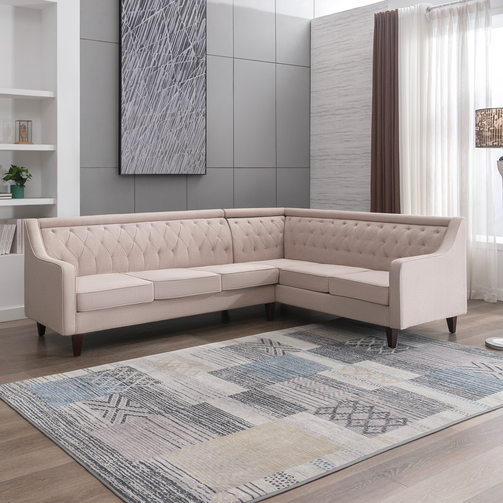 MUZZ Sectional Couches for Living Room, Linen Tufted Down Mix Modern