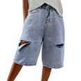 thumbnail image 2 of FUNUONY Bermuda Jean Shorts for Women High Waisted Trendy Destroyed Denim Shorts Knee Length Cutoff Loose Fit Long Shorts Loose Slim Straight Hole Denim Shorts Plus Size Five Pants Light Blue 3Xl, 2 of 8