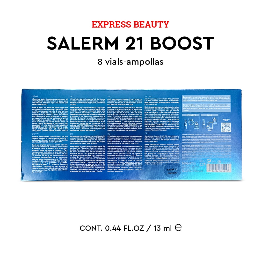 Express Beauty Hair Treatment Salerm Cosmetics Salerm 21 Boost, 5X Concentrated Leave-In Hydrating and Repairing Mask – 8 Vials (13 ml Each)