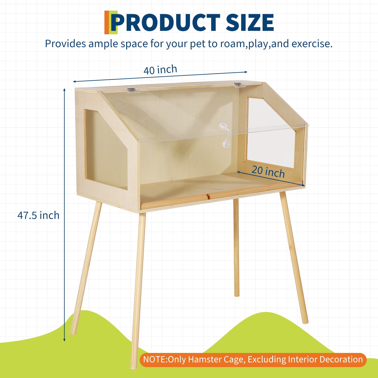 Babevy 40"x20"x47.5" Wood Hamster Cage, Indoor Guinea Pig Cage with Legs, Openable Top & Acrylic Window for Chinchillas Gerbils Hedgehogs