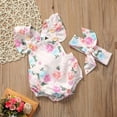 thumbnail image 6 of Gyratedream Baby Girls Flutter Sleeve Romper Bodysuit Summer Floral Outfits Match Headband for 0-24 Months Kids, 6 of 6