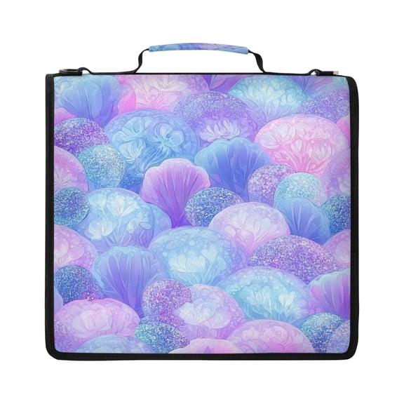 Zipper Binder with Shoulder Strap 2 inch 3 Ring Waterproof File Folder Organizer Bag 500 Sheet Pale Purple Bubble Pattern